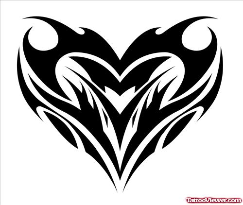 Black Ink Tribal Heart Tattoo Design