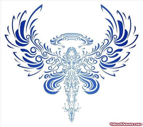Tribal Bird Open Wings Tattoo Design