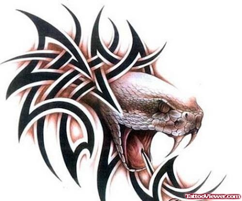 Tribal And Snake Head Tattoo Design