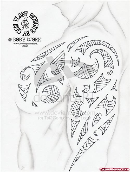 Maori Style Tribal Tattoo On Chest And shoulder