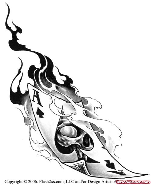 Flaming Card Tribal Tattoo Design