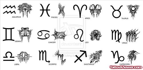 Tribal Zodiac Symbol Tattoos Design