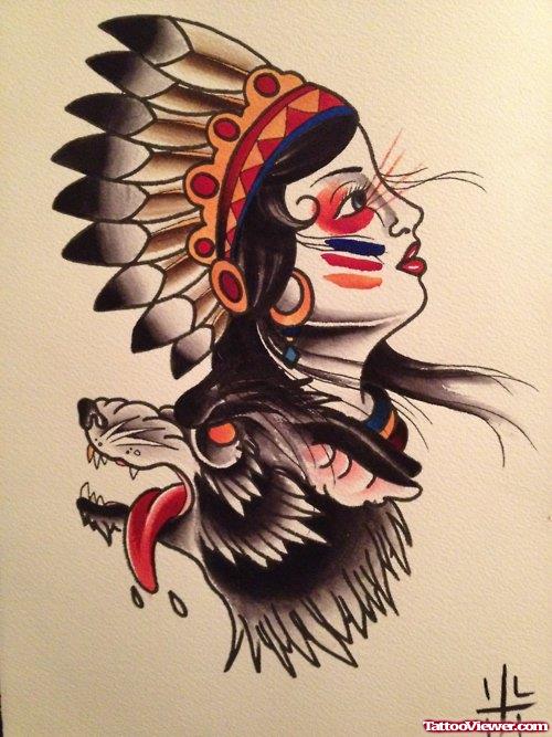 Tribal Native Head Tattoo Design