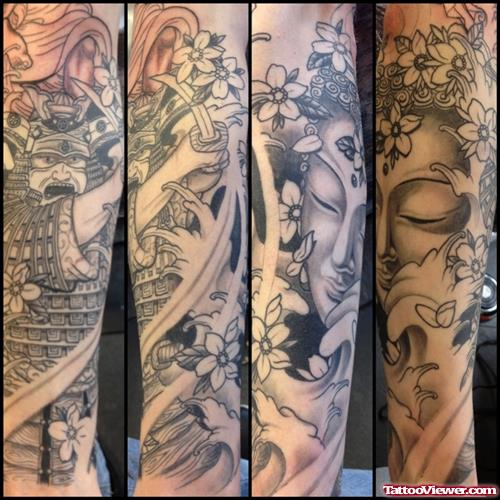 Samurai And Buddha Tribal Tattoo