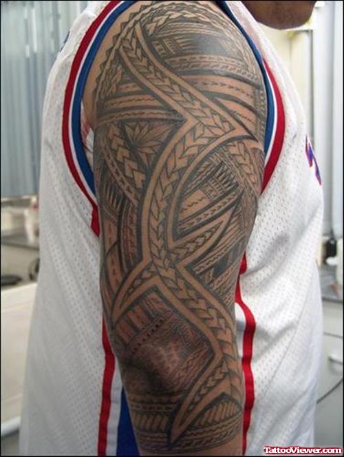 Tribal Hawaiian Tattoo On Sleeve
