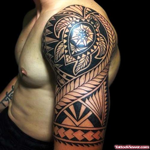 Maori Tribal Tattoo On Left Half Sleeve