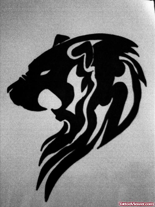 Black Ink Tribal Lion Head Tattoo Design