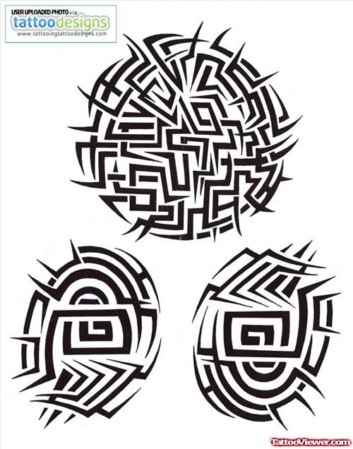 Black Ink Tribal Circles Tattoo Design