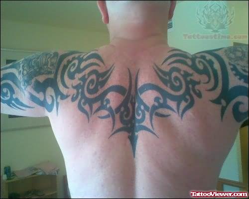 Tribal Tattoo On Upperback