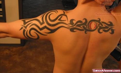 Tribal Tattoo On Half Sleeve And Upperback