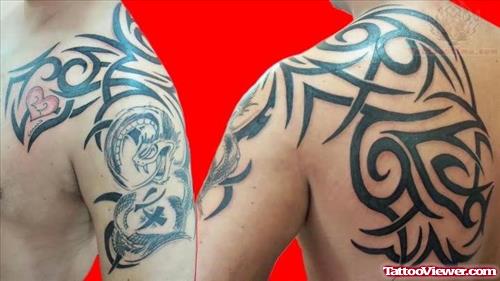 Tribal Tattoo on Bicep And Back Shoulder
