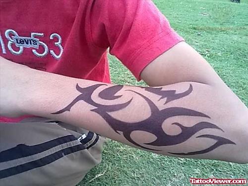 Tribal Tattoo On Left Arm For Guys