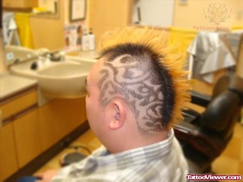 Hair Tribal Tattoo On Men Head
