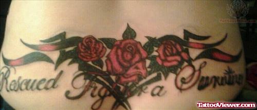 Red Roses And Tribal Tattoo On Lowerback