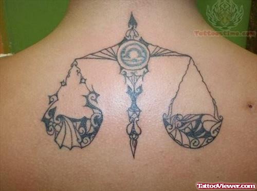 Tribal Styled Libra Tattoo on Back