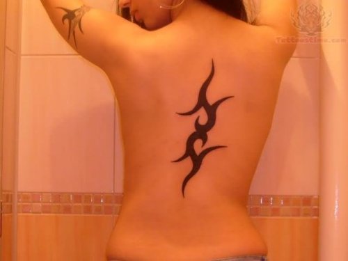 Tribal Tattoo On Girl Back And Bicep