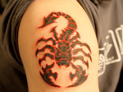 Awesome Red And Black Ink Tribal Tattoo