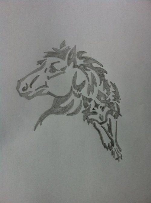 Tribal Horse And Wolf Head Tattoo Design