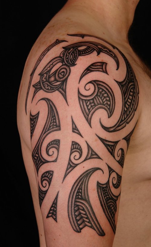 Awesome Right Half Sleeve Tribal Tattoo For Men