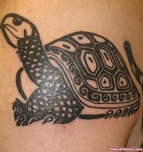 Black Ink Turtle Tattoo Idea
