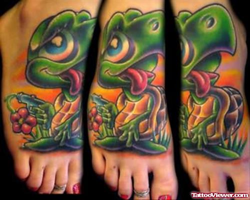 Big Turtle Tattoo On Foot