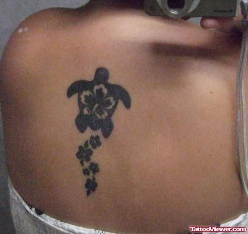 Hibiscus Turtle Tattoo On Back