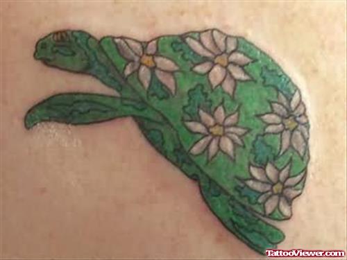Green Turtle Flowers Tattoo