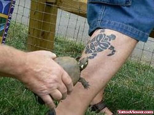 Turtle Tattoo On Leg For Men