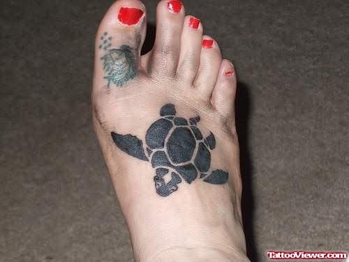 Turtle Black Tattoo On Foot