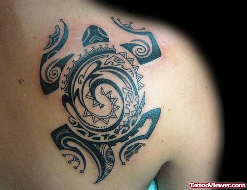 Polynesian Turtle Tattoo On Back Shoulder