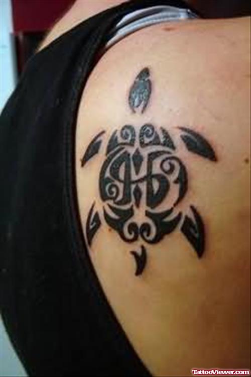 Elegant Turtle Tattoo On Back