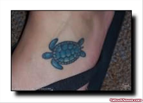 Blue Turtle Tattoo On Foot