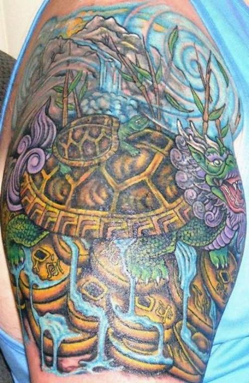 Mythical Turtle Tattoo On Shoulder