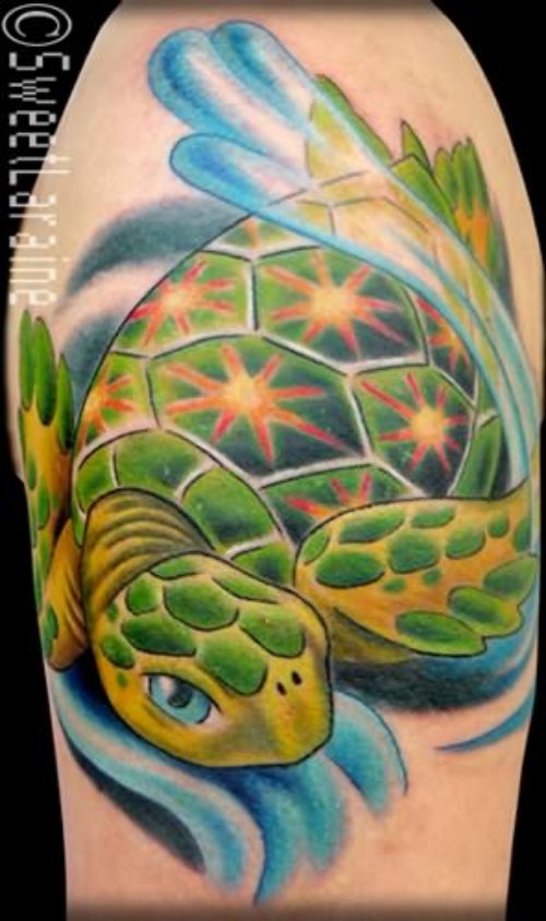 Turtle Pretty Tattoo On Shoulder