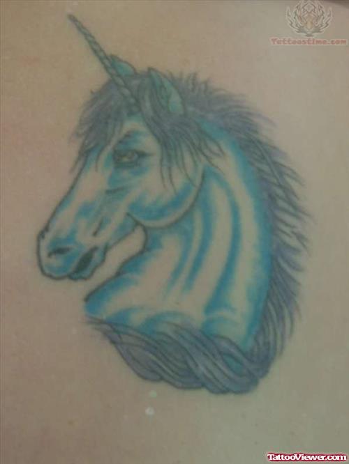 Blue Unicorn Head Tattoo