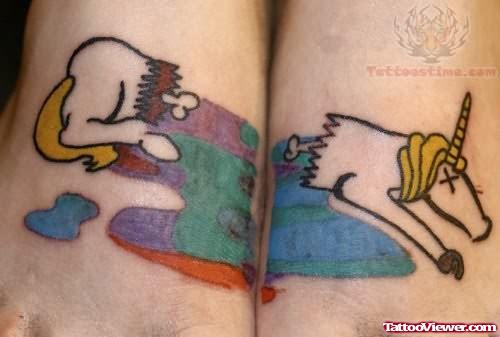 Colored Unicorn Tattoo On Feet