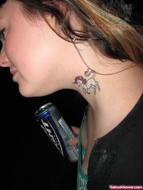 Small Unicorn Tattoo On Neck