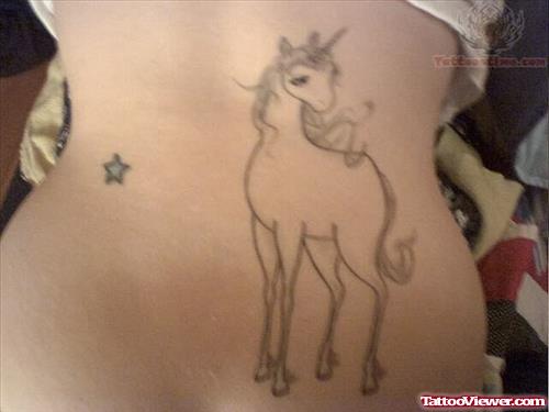 Black Ink Unicorn Tattoo