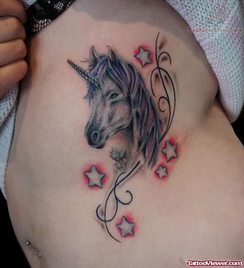 Unicorn Tattoo On Side Rib