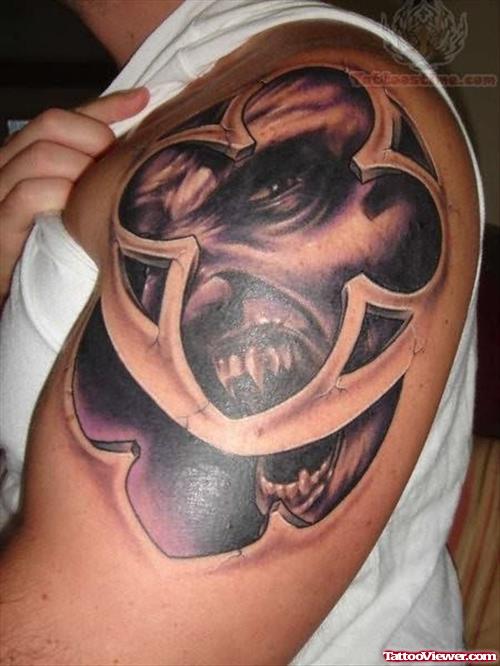 Grand Vampire Tattoo On Shoulder