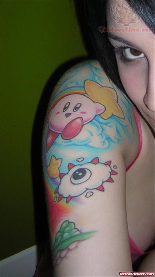 Video Game Tattoo On Girl Shoulder