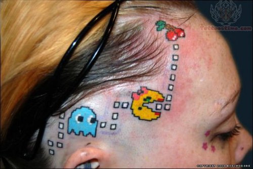 Pacman Game Tattoo On Head