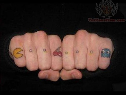 Pacman Video Game Tattoo On Fingers