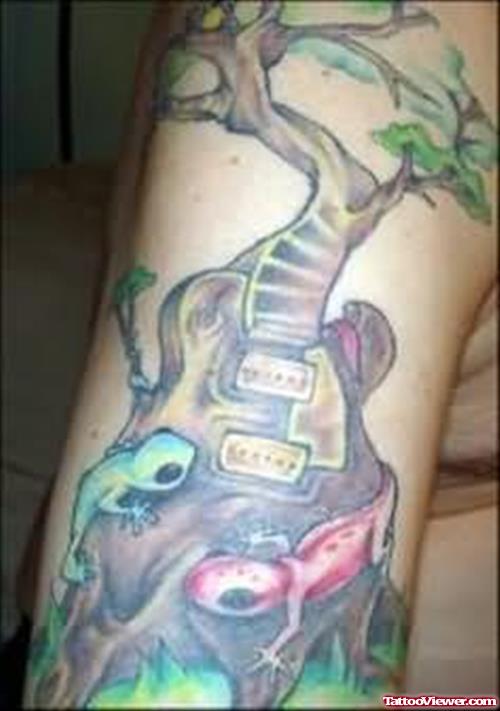 Guitar & Vine Tree Tattoo