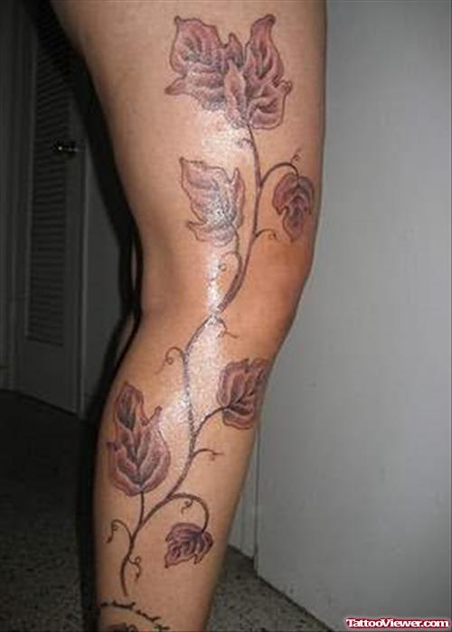 Vine Flowers Tattoos On Leg