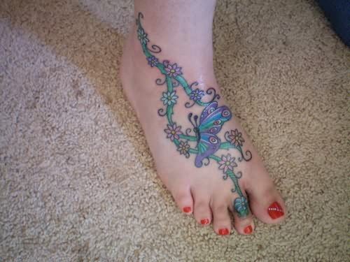 Vine Flowers Tattoos For Foot