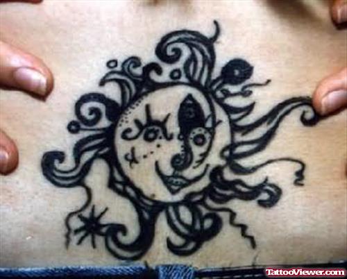 Sun Design Tattoo On Waist