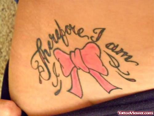 Pink Bow Tattoo On Waist