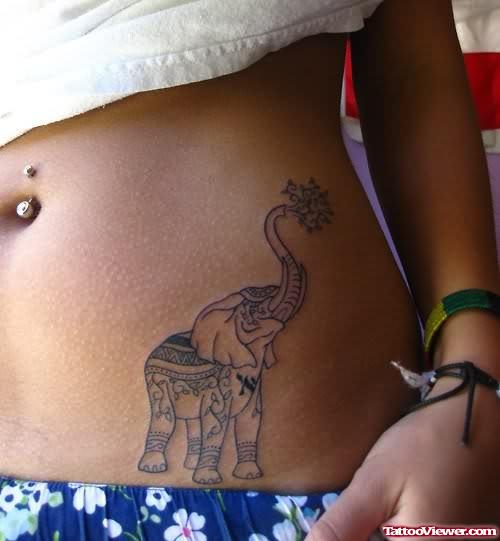 Elephant Tattoo On Front Waist
