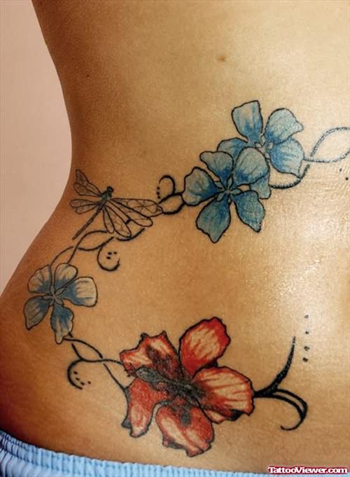 Beautiful Flowers Tattoo On Waist